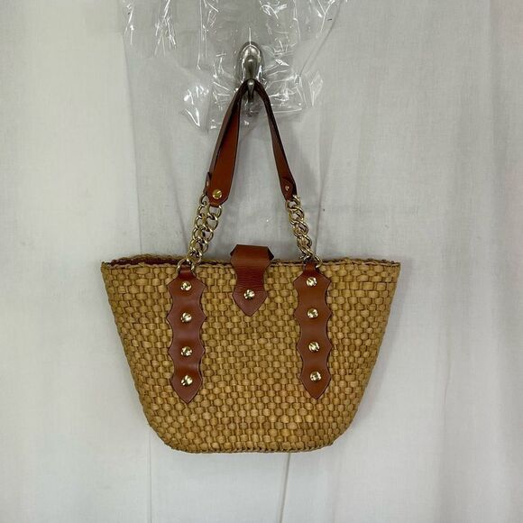 Michael Kors Vintage Women’s Santorini Straw Raffia Leather Tote Shoulder Bag - Picture 6 of 16